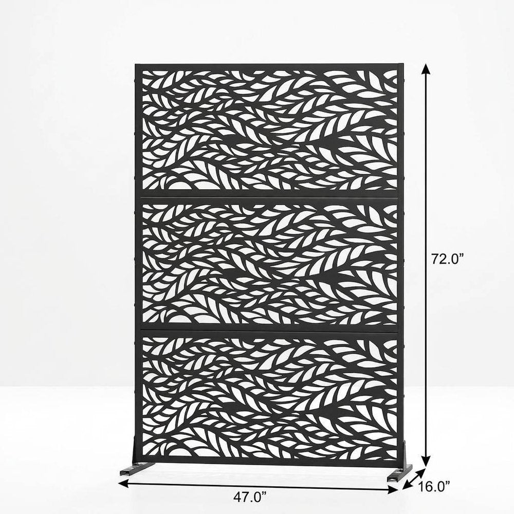 Set Of Two Black Abstract Steel Six Panel Outdoor Privacy Screen
