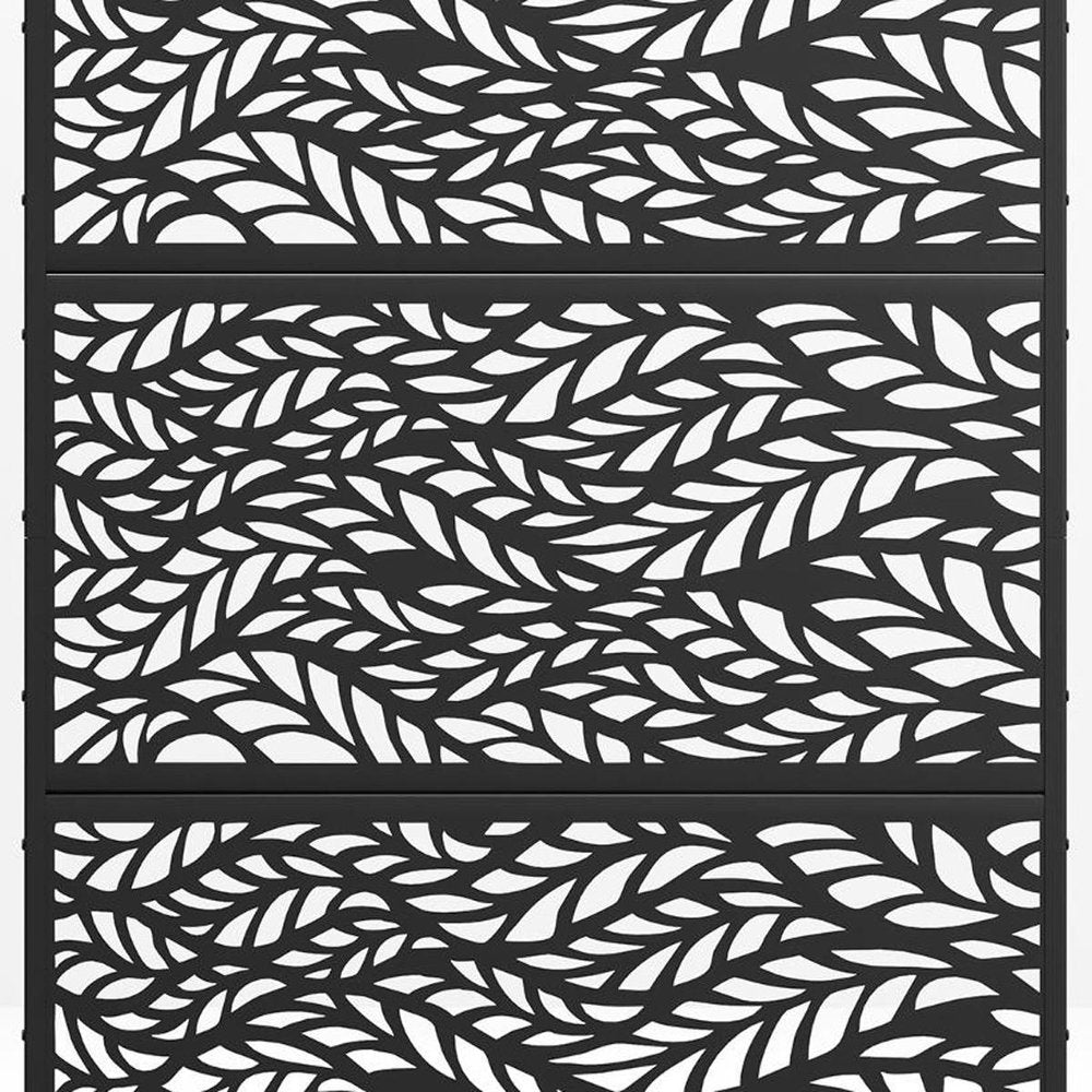 Set Of Two Black Abstract Steel Six Panel Outdoor Privacy Screen