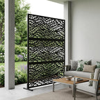 Set Of Two Black Abstract Steel Six Panel Outdoor Privacy Screen
