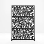 Set Of Two Black Abstract Steel Six Panel Outdoor Privacy Screen