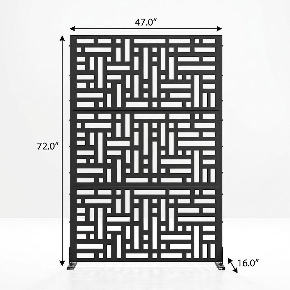 Set Of Two Black Abstract Steel Six Panel Outdoor Privacy Screen