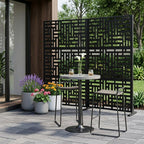 Set Of Two Black Abstract Steel Six Panel Outdoor Privacy Screen