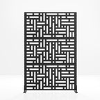 Set Of Two Black Abstract Steel Six Panel Outdoor Privacy Screen