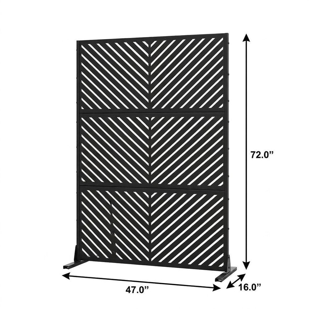 Set Of Two Black Abstract Steel Six Panel Outdoor Privacy Screen