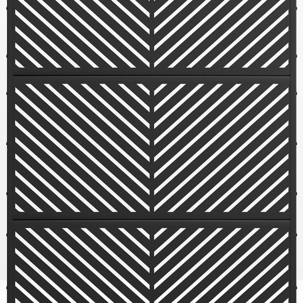 Set Of Two Black Abstract Steel Six Panel Outdoor Privacy Screen