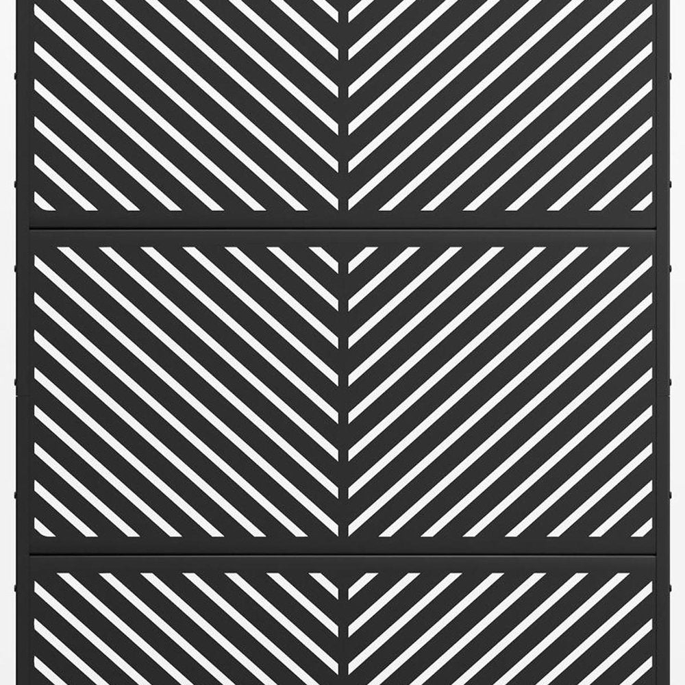 Set Of Two Black Abstract Steel Six Panel Outdoor Privacy Screen