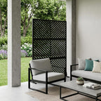 Set Of Two Black Abstract Steel Six Panel Outdoor Privacy Screen