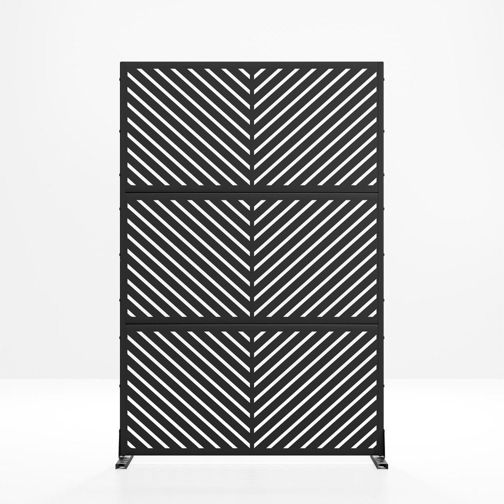 Set Of Two Black Abstract Steel Six Panel Outdoor Privacy Screen