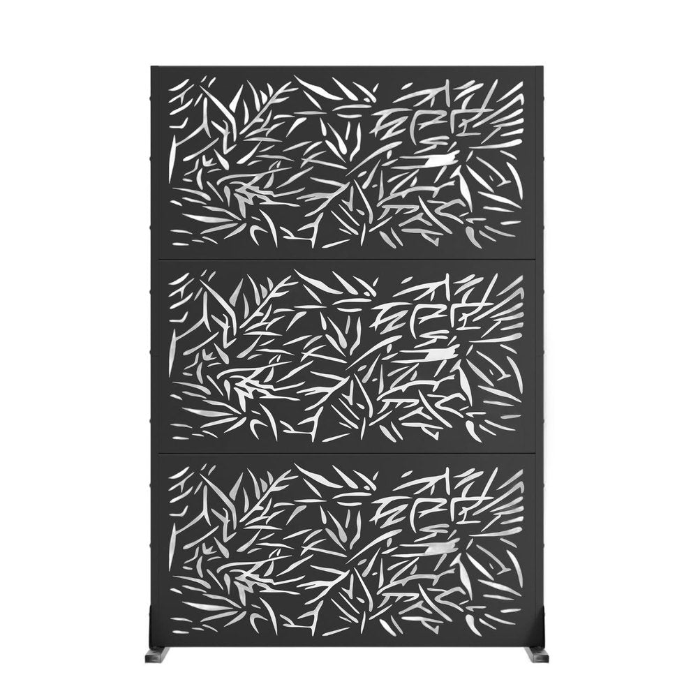 Set Of Two Black Abstract Steel Six Panel Outdoor Privacy Screen