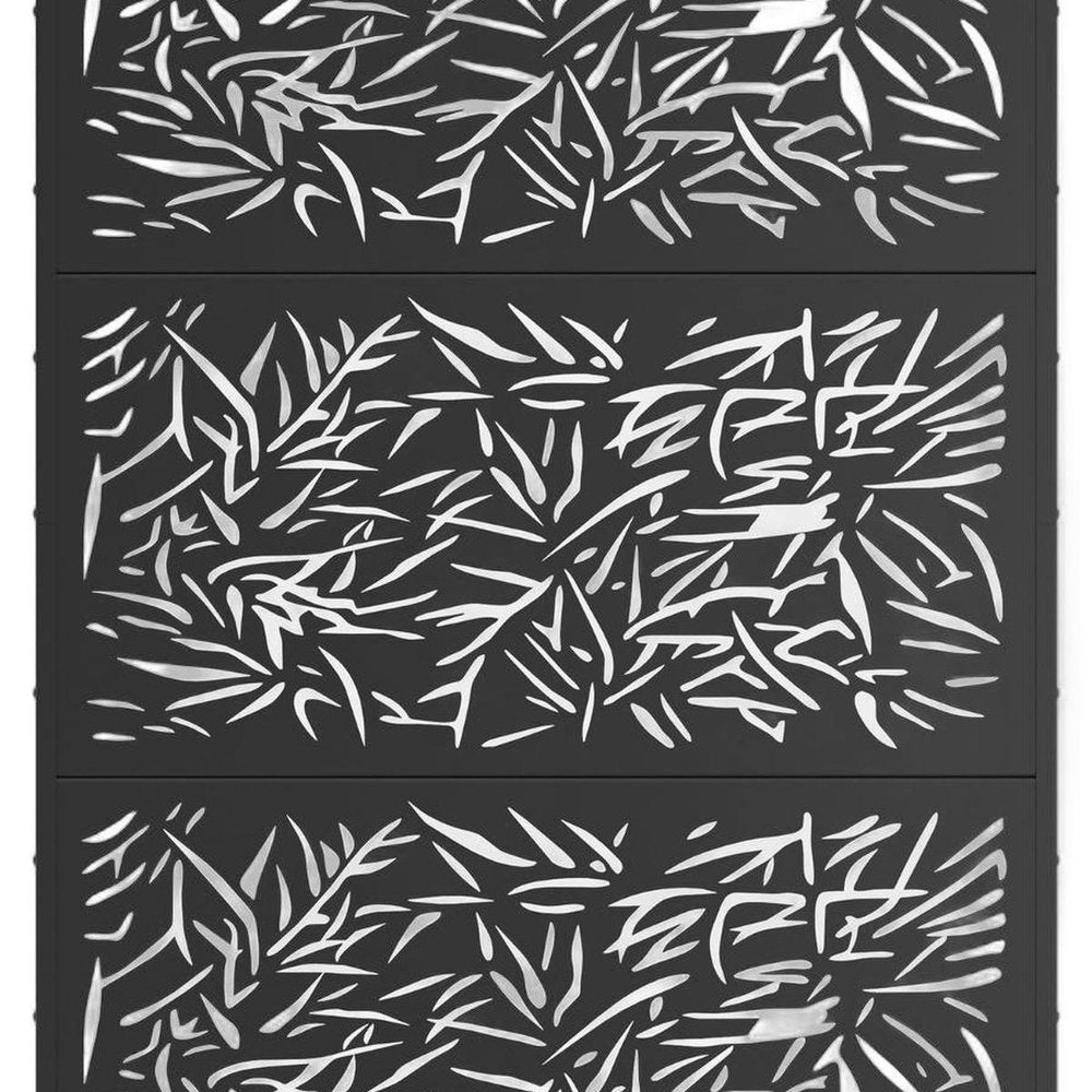 Set Of Two Black Abstract Steel Six Panel Outdoor Privacy Screen
