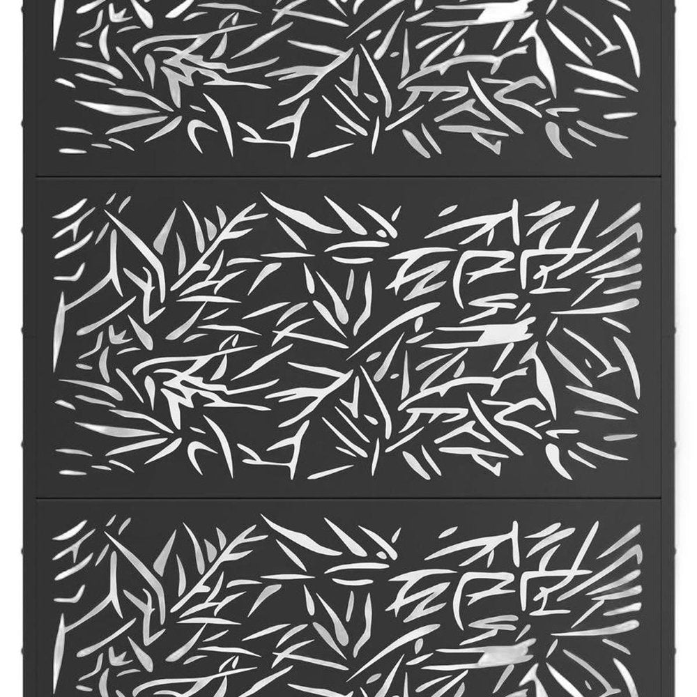 Set Of Two Black Abstract Steel Six Panel Outdoor Privacy Screen