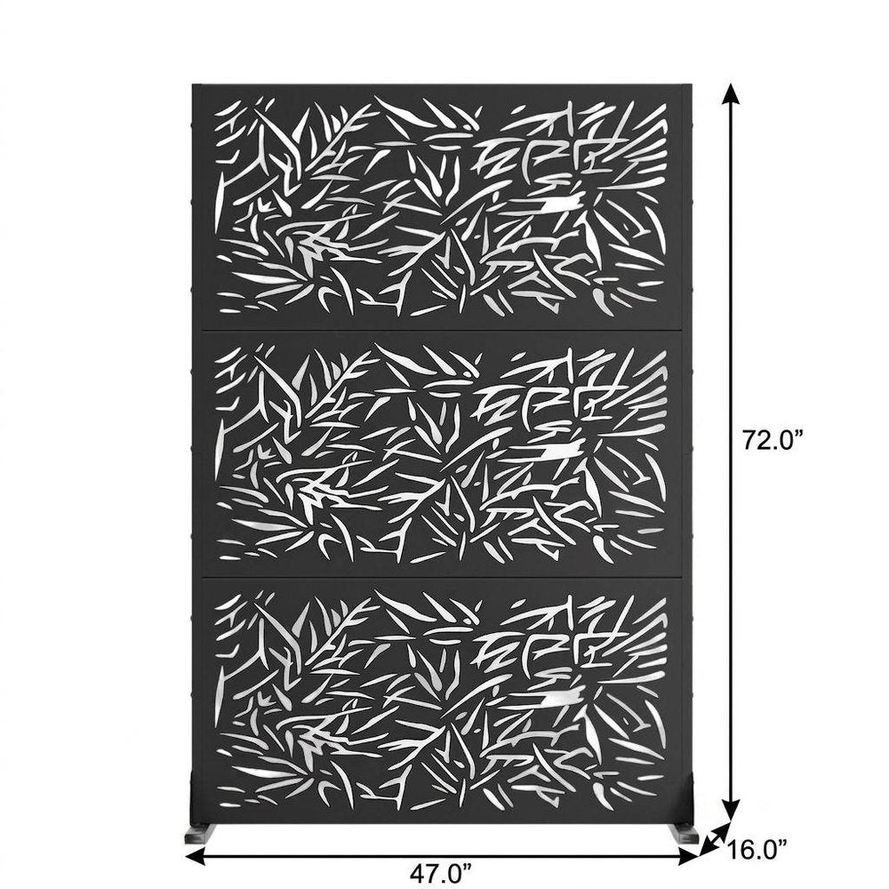 Set Of Two Black Abstract Steel Six Panel Outdoor Privacy Screen