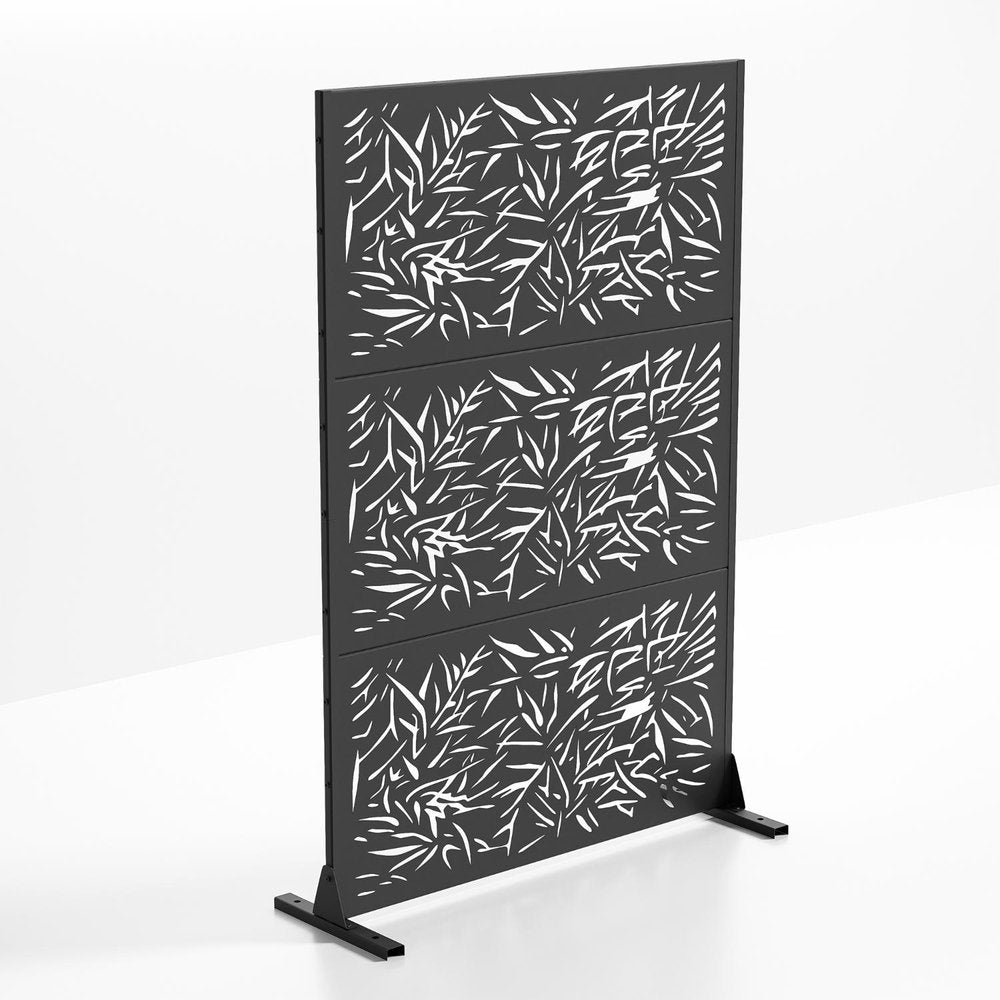 Set Of Two Black Abstract Steel Six Panel Outdoor Privacy Screen
