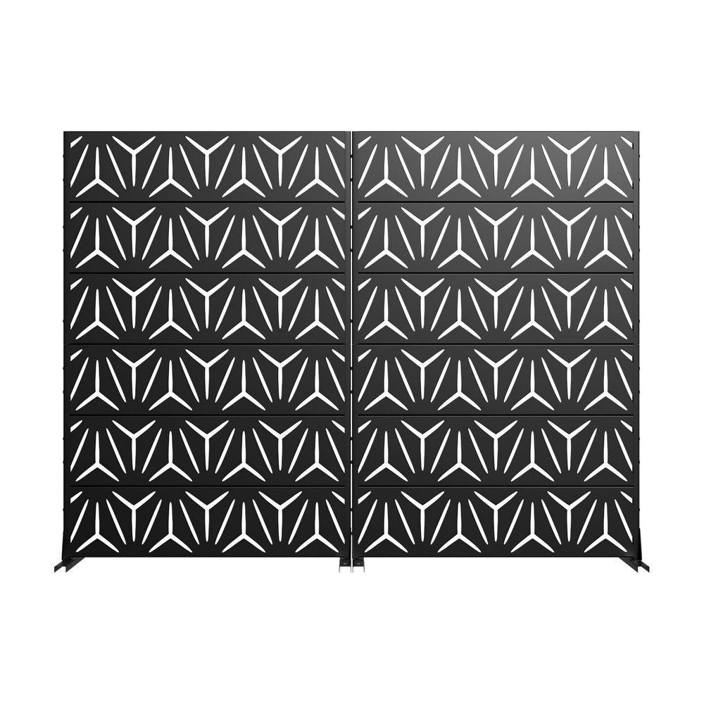 Set Of Two Black Abstract Steel 12 Outdoor Privacy Screen
