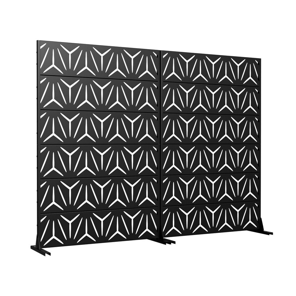 Set Of Two Black Abstract Steel 12 Outdoor Privacy Screen