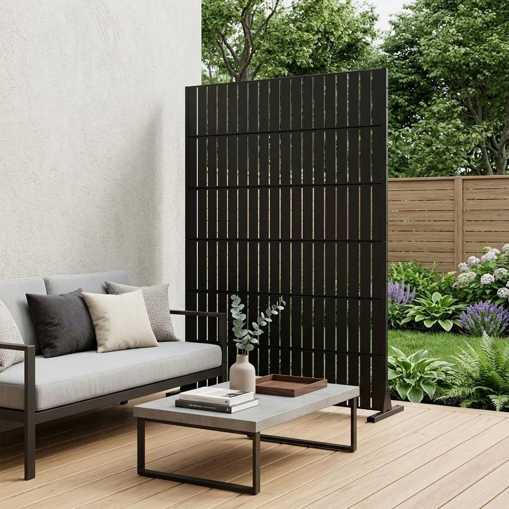 Set Of Two Black Abstract Steel 12 Outdoor Privacy Screen