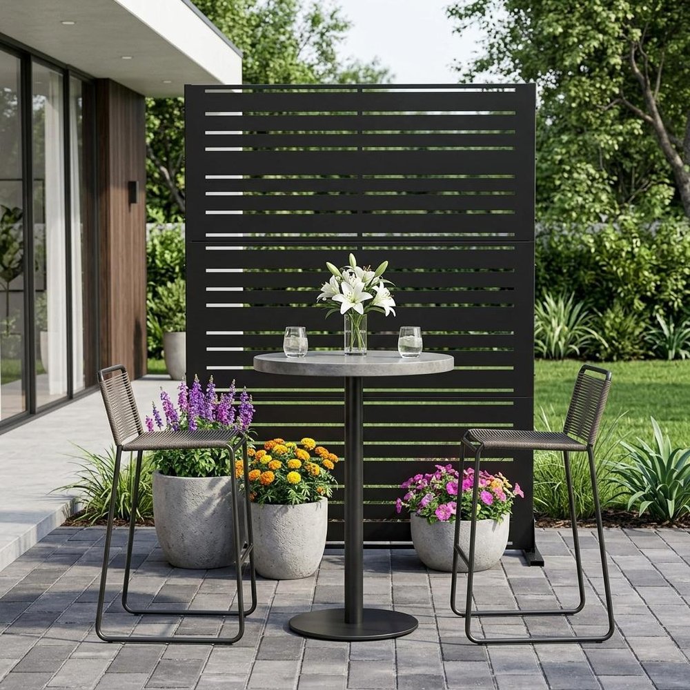 Set Of Two Black Abstract Steel 12 Outdoor Privacy Screen
