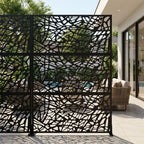 Set Of Two Black Abstract Geometric Steel Six Panel Outdoor Privacy Screen