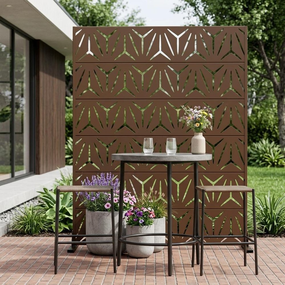 Set Of Two Brown Abstract Steel 12 Outdoor Privacy Screen