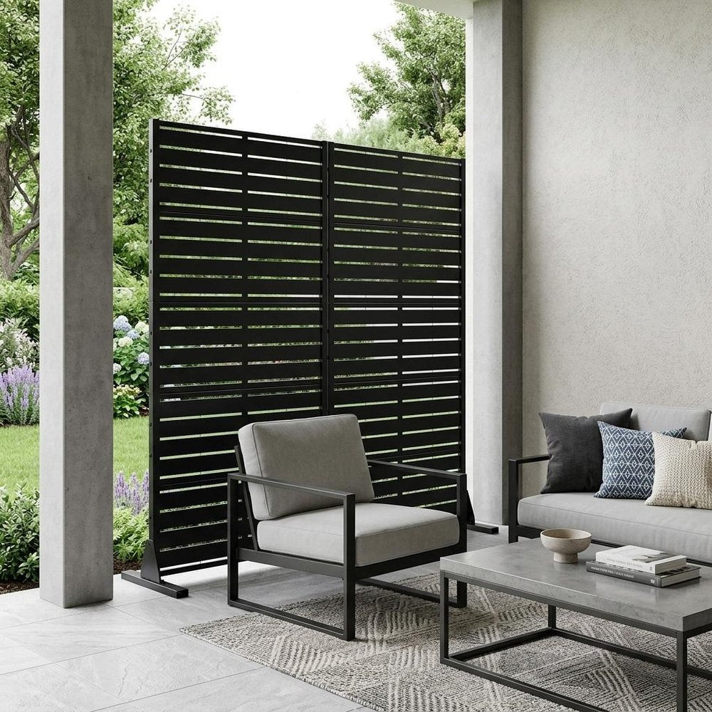 Set Of Two Black Abstract Steel 20 Outdoor Privacy Screen