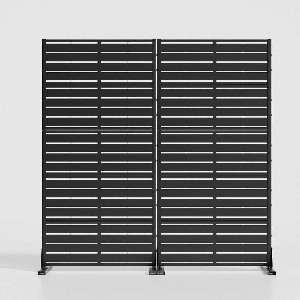 Set Of Two Black Abstract Steel 20 Outdoor Privacy Screen