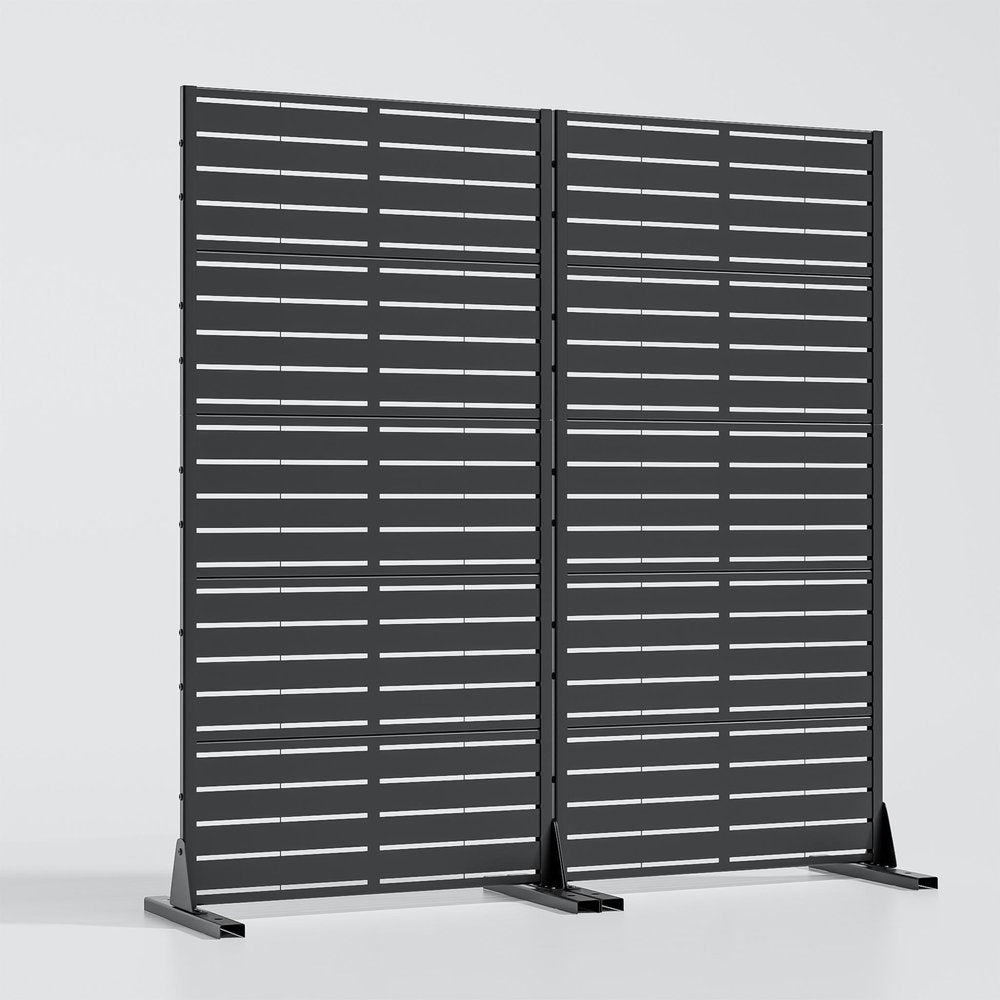 Set Of Two Black Abstract Steel 20 Outdoor Privacy Screen