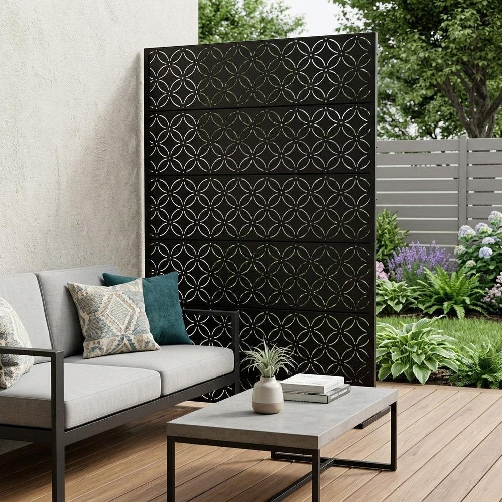 Set Of Two Black Abstract Steel 12 Outdoor Privacy Screen