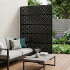 Set Of Two Black Abstract Steel 12 Outdoor Privacy Screen