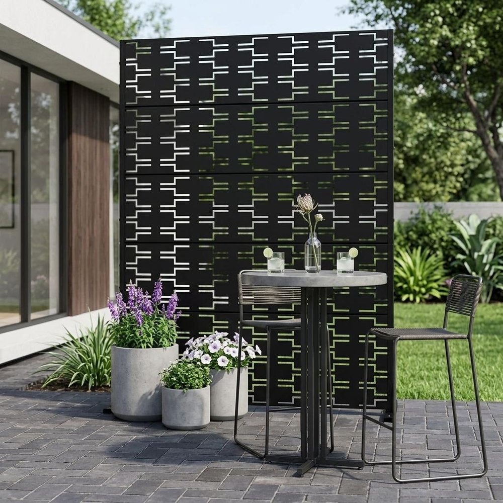 Set Of Two Black Geometric Metal 12 Outdoor Privacy Screen