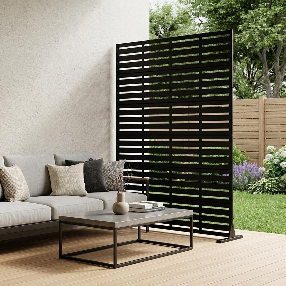 Set Of Two Black Geometric Steel 12 Outdoor Privacy Screen