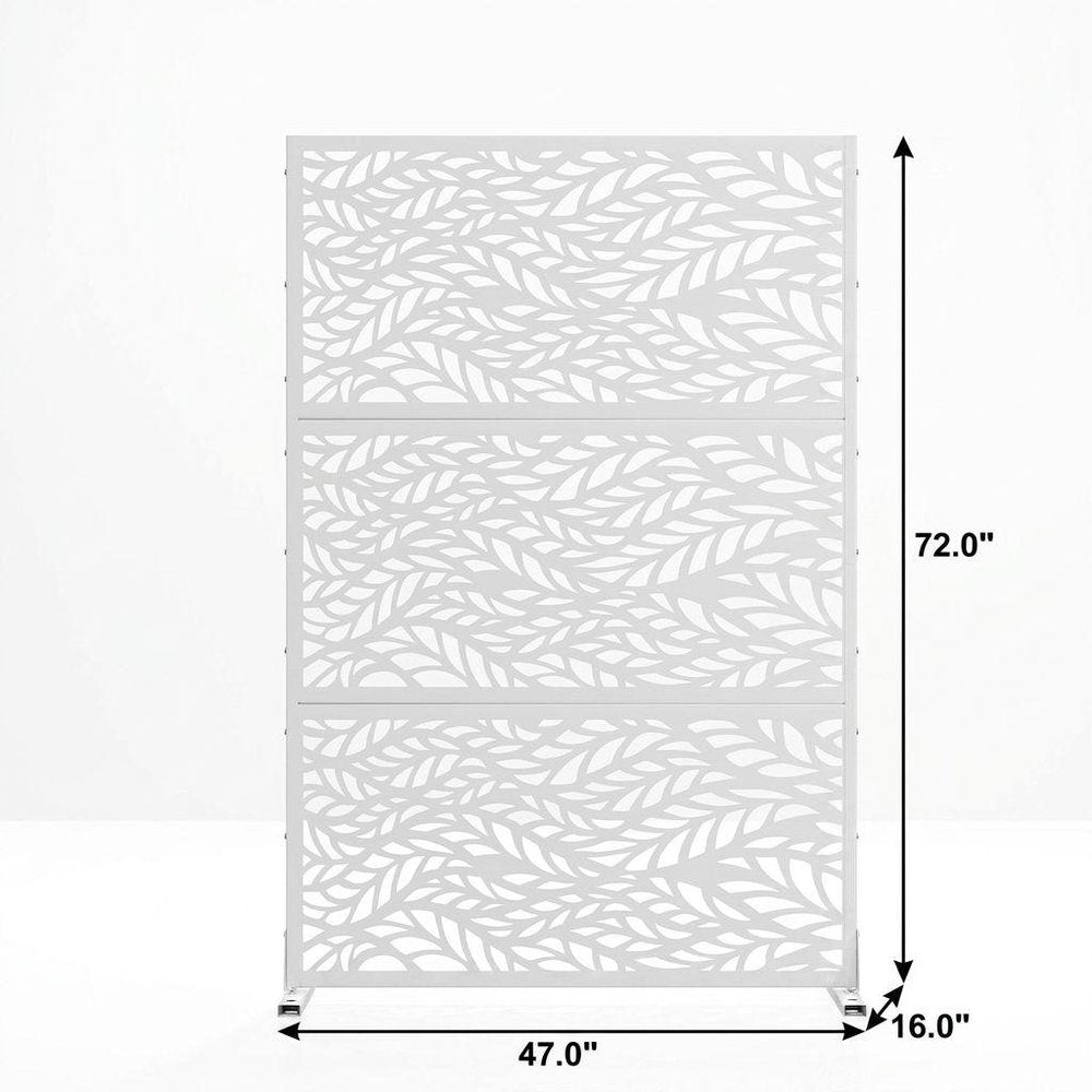 Set Of Two White Botanical Leaves Steel Six Panel Outdoor Privacy Screen