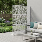 Set Of Two White Botanical Leaves Steel Six Panel Outdoor Privacy Screen