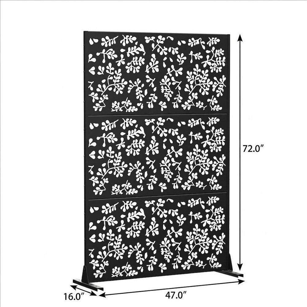 Set Of Two Black Floral Steel Six Panel Outdoor Privacy Screen