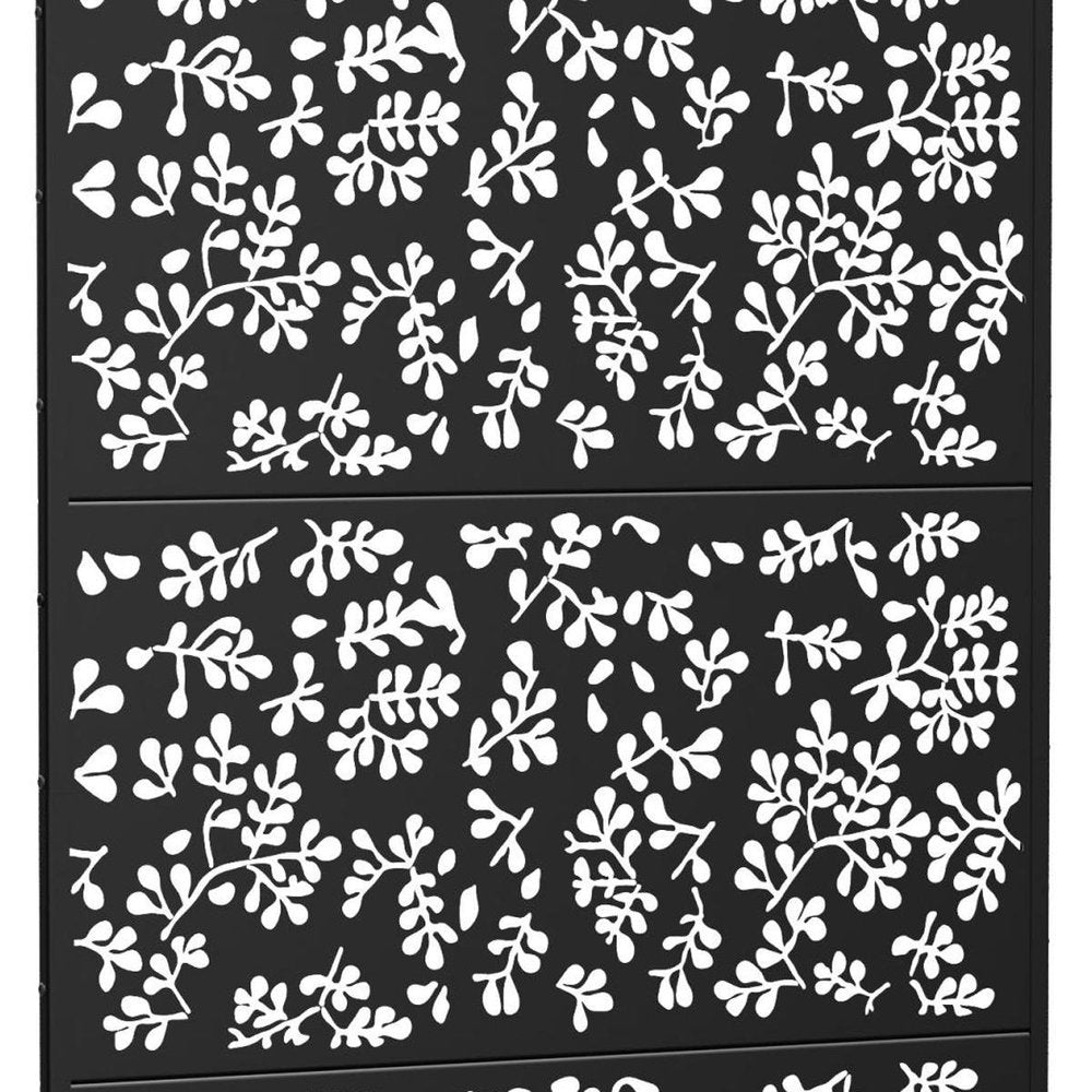Set Of Two Black Floral Steel Six Panel Outdoor Privacy Screen