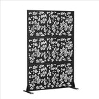 Set Of Two Black Floral Steel Six Panel Outdoor Privacy Screen