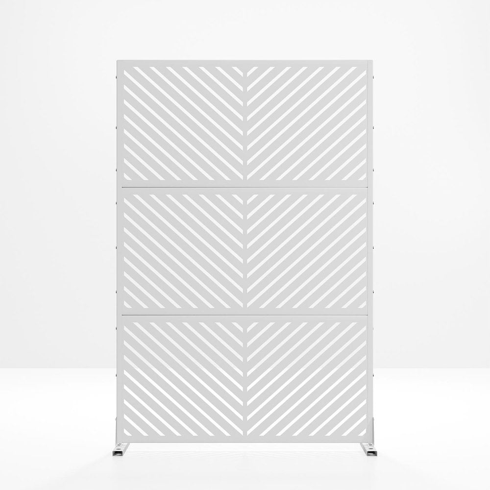 Set Of Two White Geometric Steel Six Panel Outdoor Privacy Screen