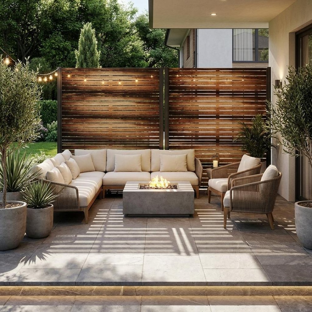 Set Of Two Brown Striped Steel 12 Outdoor Privacy Screen