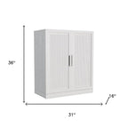 31" White Wood Inlaid Rattan Accent Cabinet With Two Doors
