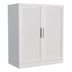 31" White Wood Inlaid Rattan Accent Cabinet With Two Doors