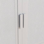 31" White Wood Inlaid Rattan Accent Cabinet With Two Doors