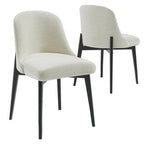 Set of Two White And Black Chenille And Wood Dining Side Chairs