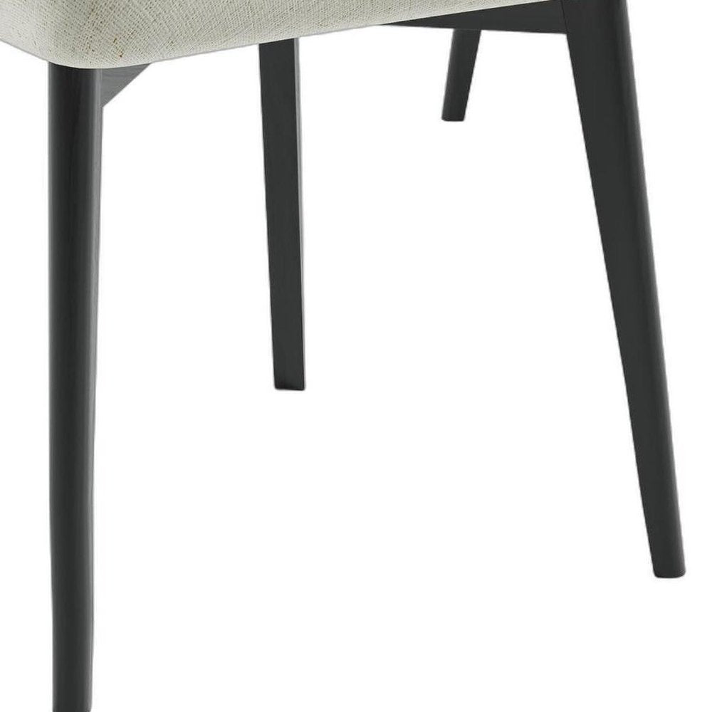 Set of Two White And Black Chenille And Wood Dining Side Chairs