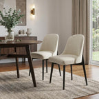 Set of Two White And Black Chenille And Wood Dining Side Chairs