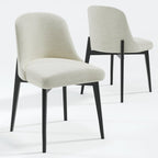 Set of Two White And Black Chenille And Wood Dining Side Chairs
