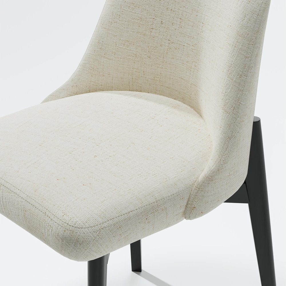 Set of Two White And Black Chenille And Wood Dining Side Chairs