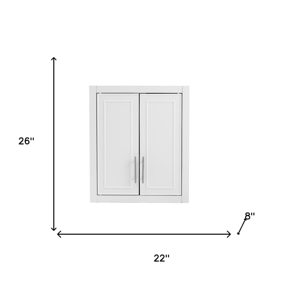 22" White Wood Wall Mounted Shaker Style Double Door Bathroom Cabinet