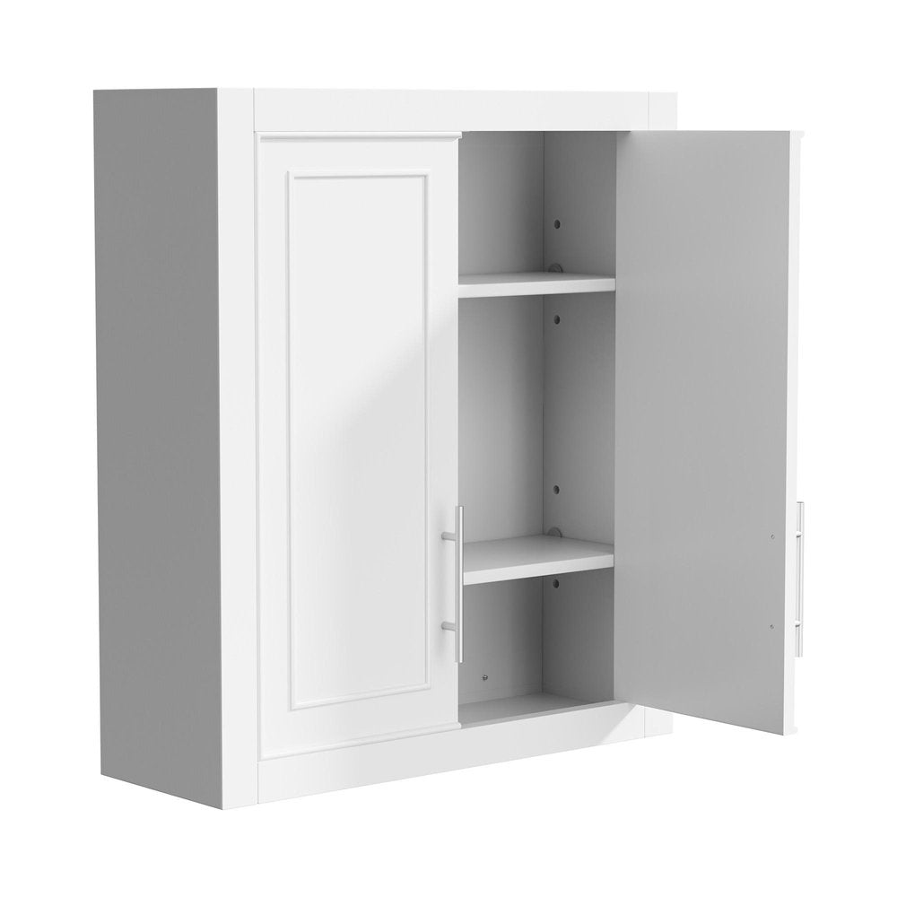 22" White Wood Wall Mounted Shaker Style Double Door Bathroom Cabinet