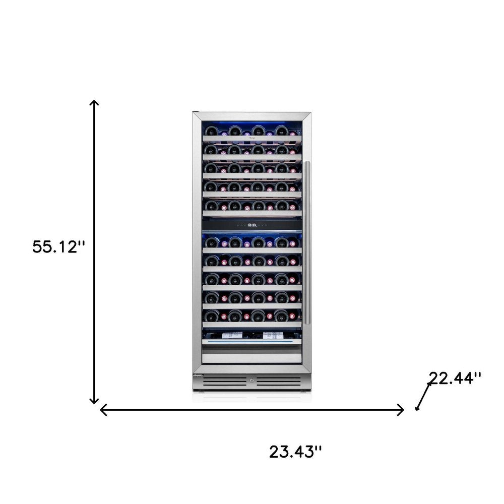 55" X 23" Clear and Black Stainless Steel Dual Compartment Wine Refrigerator