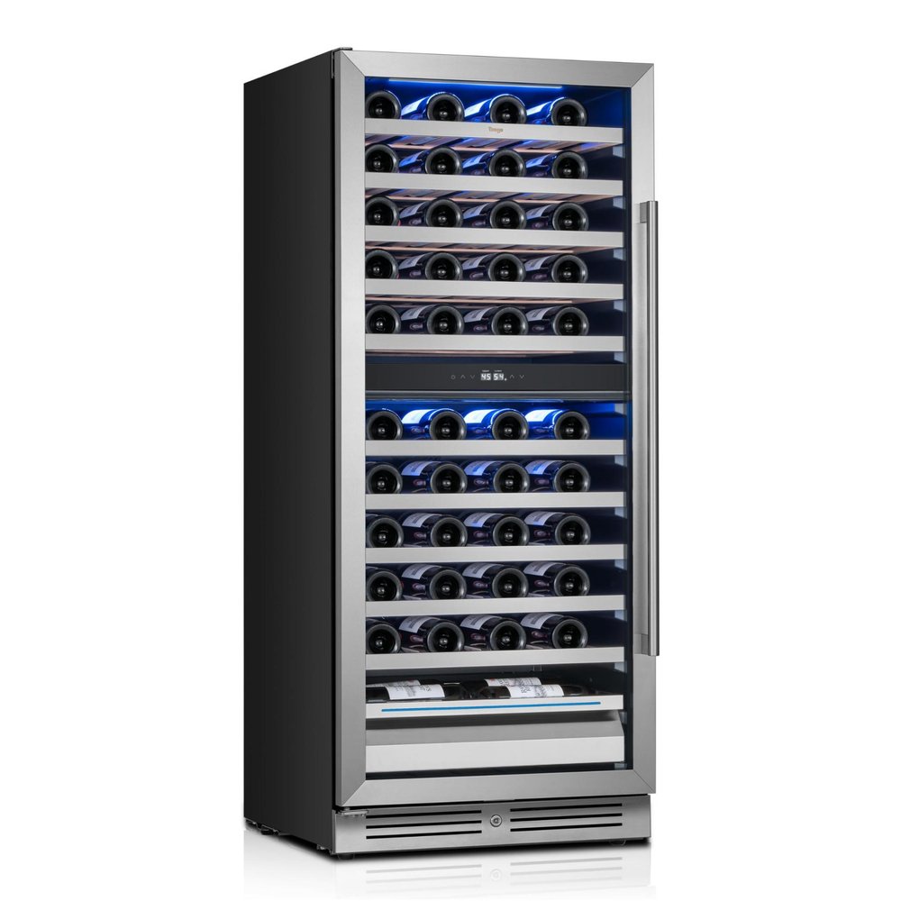 55" X 23" Clear and Black Stainless Steel Dual Compartment Wine Refrigerator