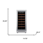 34" X 15" Clear and Silver Stainless Steel Single Compartment Wine Refrigerator
